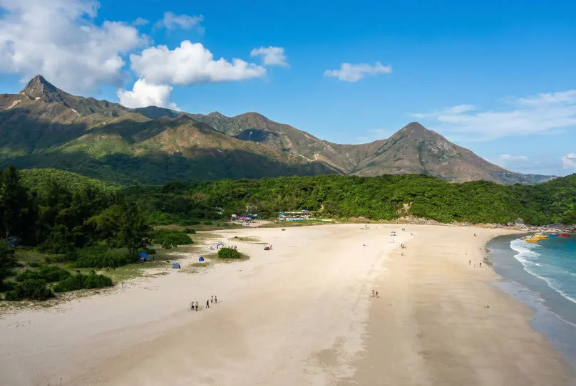 大浪灣Tai Long Wan四連海灘航拍全景，西灣鹹田灣大灣東灣白沙灘